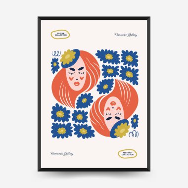 Modern Romantik, Sevgililer Günü dikey uçucusu veya poster şablonu. Aşk el çizimi moda illüstrasyon.