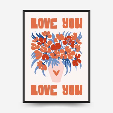 Modern Romantik, Sevgililer Günü dikey uçucusu veya poster şablonu. Aşk el çizimi moda illüstrasyon.