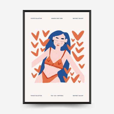 Modern Romantik, Sevgililer Günü dikey uçucusu veya poster şablonu. Aşk el çizimi moda illüstrasyon.