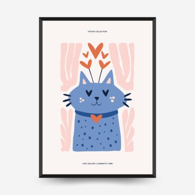 Modern Romantik, Sevgililer Günü dikey uçucusu veya poster şablonu. Aşk el çizimi moda illüstrasyon.