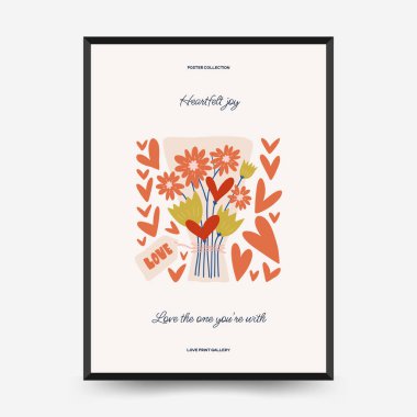 Modern Romantik, Sevgililer Günü dikey uçucusu veya poster şablonu. Aşk el çizimi moda illüstrasyon.