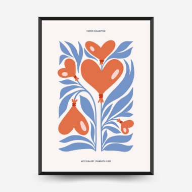 Modern Romantik, Sevgililer Günü dikey uçucusu veya poster şablonu. Aşk el çizimi moda illüstrasyon.