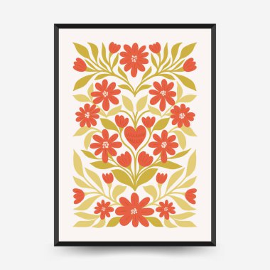 Modern Romantik, Sevgililer Günü dikey uçucusu veya poster şablonu. Aşk el çizimi moda illüstrasyon.