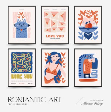 Modern Romantik, Sevgililer Günü dikey uçucusu veya poster şablonu. Aşk el çizimi moda illüstrasyon.