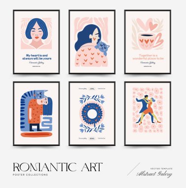 Modern Romantik, Sevgililer Günü dikey uçucusu veya poster şablonu. Aşk el çizimi moda illüstrasyon.