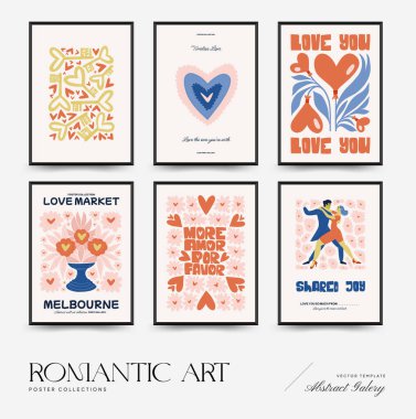 Modern Romantik, Sevgililer Günü dikey uçucusu veya poster şablonu. Aşk el çizimi moda illüstrasyon.