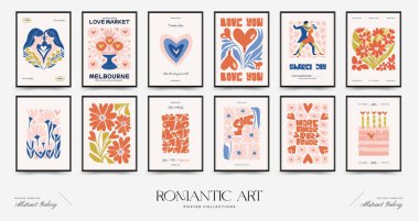 Modern Romantik, Sevgililer Günü dikey uçucusu veya poster şablonu. Aşk el çizimi moda illüstrasyon.