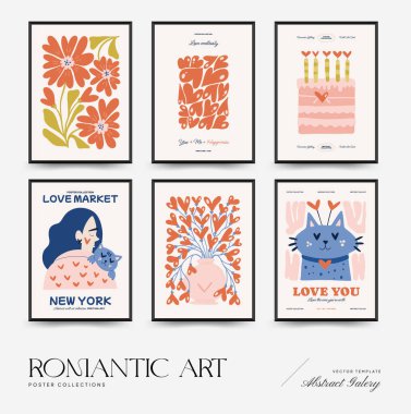 Modern Romantik, Sevgililer Günü dikey uçucusu veya poster şablonu. Aşk el çizimi moda illüstrasyon.