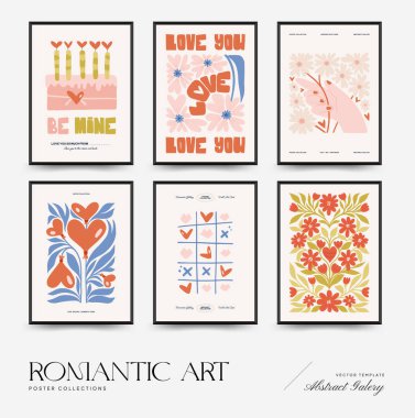 Modern Romantik, Sevgililer Günü dikey uçucusu veya poster şablonu. Aşk el çizimi moda illüstrasyon.