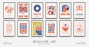 Modern Romantik, Sevgililer Günü dikey uçucusu veya poster şablonu. Aşk el çizimi moda illüstrasyon.