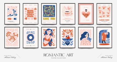 Modern Romantik, Sevgililer Günü dikey uçucusu veya poster şablonu. Aşk el çizimi moda illüstrasyon.