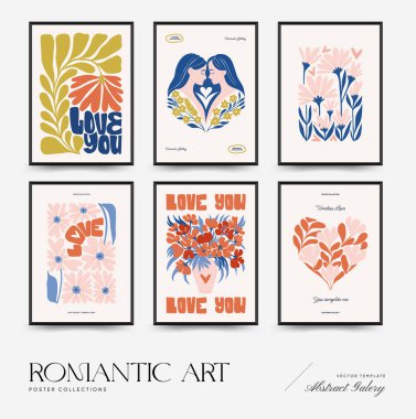 Modern Romantik, Sevgililer Günü dikey uçucusu veya poster şablonu. Aşk el çizimi moda illüstrasyon.