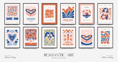 Modern Romantik, Sevgililer Günü dikey uçucusu veya poster şablonu. Aşk el çizimi moda illüstrasyon.