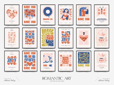 Modern Romantik, Sevgililer Günü dikey uçucusu veya poster şablonu. Aşk el çizimi moda illüstrasyon.