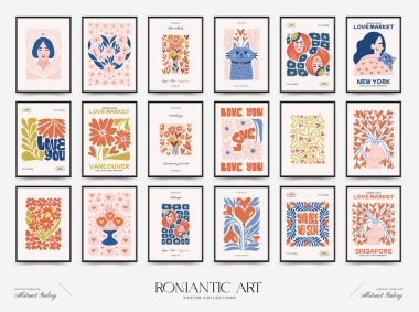 Modern Romantik, Sevgililer Günü dikey uçucusu veya poster şablonu. Aşk el çizimi moda illüstrasyon.