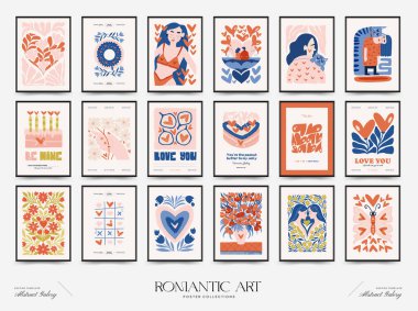 Modern Romantik, Sevgililer Günü dikey uçucusu veya poster şablonu. Aşk el çizimi moda illüstrasyon.