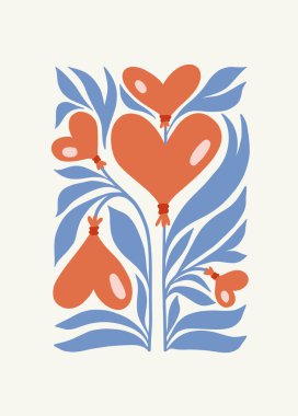 Modern Romantik, Sevgililer Günü dikey uçucusu veya poster şablonu. Aşk el çizimi moda illüstrasyon. (Çoklu değerler)