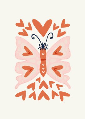 Modern Romantik, Sevgililer Günü dikey uçucusu veya poster şablonu. Aşk el çizimi moda illüstrasyon. (Çoklu değerler)