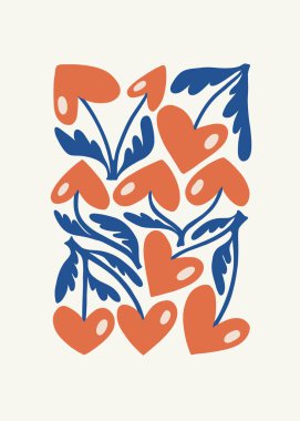 Modern Romantik, Sevgililer Günü dikey uçucusu veya poster şablonu. Aşk el çizimi moda illüstrasyon. (Çoklu değerler)