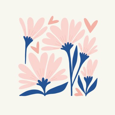 Modern Romantik, Sevgililer Günü dikey uçucusu veya poster şablonu. Aşk el çizimi moda illüstrasyon. (Çoklu değerler)