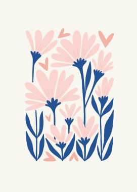 Modern Romantik, Sevgililer Günü dikey uçucusu veya poster şablonu. Aşk el çizimi moda illüstrasyon. (Çoklu değerler)