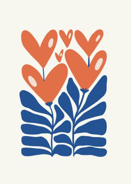 Modern Romantik, Sevgililer Günü dikey uçucusu veya poster şablonu. Aşk el çizimi moda illüstrasyon. (Çoklu değerler)