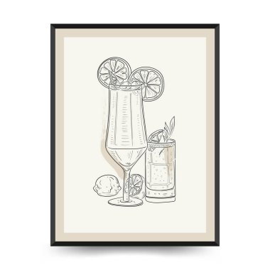 Su altı dünyası, okyanus, deniz, balık ve deniz kabukları dikey uçucu ya da poster şablonu. Modern trend Matisse minimal tarzı. Duvar kağıdı, duvar dekoru, baskı, kartpostal, kapak, şablon, pankart için el çizimi tasarımı.