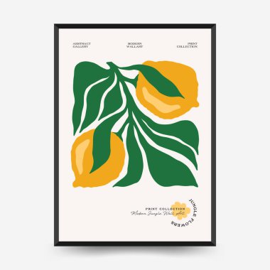Soyut çiçek posterleri şablonu. Modern trend Matisse minimal tarzı. Tropik orman. Duvar kağıdı, duvar dekoru, baskı, kartpostal, kapak, şablon, pankart için el çizimi tasarımı. 