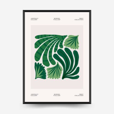 Soyut çiçek posterleri şablonu. Modern trend Matisse minimal tarzı. Tropik orman. Duvar kağıdı, duvar dekoru, baskı, kartpostal, kapak, şablon, pankart için el çizimi tasarımı. 