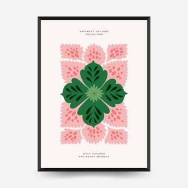 Soyut çiçek posterleri şablonu. Modern trend Matisse minimal tarzı. Tropik orman. Duvar kağıdı, duvar dekoru, baskı, kartpostal, kapak, şablon, pankart için el çizimi tasarımı. 