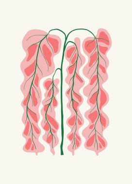 Çiçek soyut elementler. Tropik botanik kompozisyonu. Modern trend Matisse minimal tarzı. Çiçek posteri, davet. Tebrik kartı veya davet tasarımı için vektör düzenlemeleri