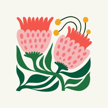 Çiçek soyut elementler. Tropik botanik kompozisyonu. Modern trend Matisse minimal tarzı. Çiçek posteri, davet. Tebrik kartı veya davet tasarımı için vektör düzenlemeleri