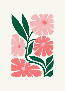 Çiçek soyut elementler. Tropik botanik kompozisyonu. Modern trend Matisse minimal tarzı. Çiçek posteri, davet. Tebrik kartı veya davet tasarımı için vektör düzenlemeleri