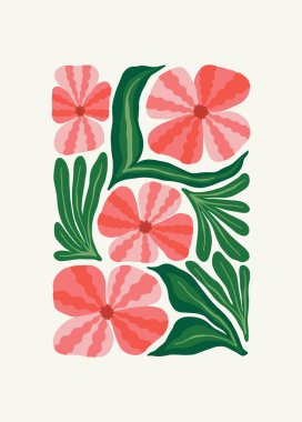 Çiçek soyut elementler. Tropik botanik kompozisyonu. Modern trend Matisse minimal tarzı. Çiçek posteri, davet. Tebrik kartı veya davet tasarımı için vektör düzenlemeleri