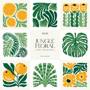 Floral abstract elements. Tropical Botanical composition. Modern trendy Matisse minimal style. Floral poster, invite. Vector arrangements for greeting card or invitation design clipart