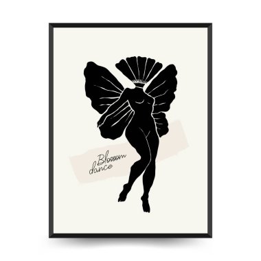 Vücut, kadın ve çiçekli Modern Sanat Posteri. Matisse Soyut Set, Estetik Modern, Boho Dekor, Minimalist, İllüstrasyon, Vector, Poster, Kartpostal. Estetik minimalist tasarım. Vektör illüstrasyonları.