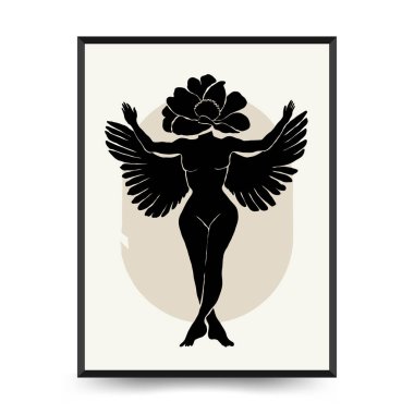 Vücut, kadın ve çiçekli Modern Sanat Posteri. Matisse Soyut Set, Estetik Modern, Boho Dekor, Minimalist, İllüstrasyon, Vector, Poster, Kartpostal. Estetik minimalist tasarım. Vektör illüstrasyonları.