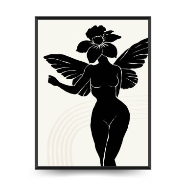 Vücut, kadın ve çiçekli Modern Sanat Posteri. Matisse Soyut Set, Estetik Modern, Boho Dekor, Minimalist, İllüstrasyon, Vector, Poster, Kartpostal. Estetik minimalist tasarım. Vektör illüstrasyonları.