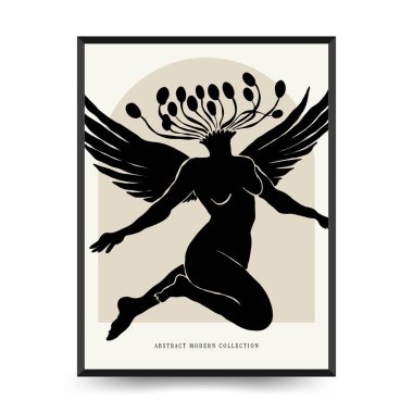 Vücut, kadın ve çiçekli Modern Sanat Posteri. Matisse Soyut Set, Estetik Modern, Boho Dekor, Minimalist, İllüstrasyon, Vector, Poster, Kartpostal. Estetik minimalist tasarım. Vektör illüstrasyonları.
