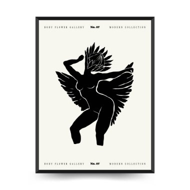 Vücut, kadın ve çiçekli Modern Sanat Posteri. Matisse Soyut Set, Estetik Modern, Boho Dekor, Minimalist, İllüstrasyon, Vector, Poster, Kartpostal. Estetik minimalist tasarım. Vektör illüstrasyonları.