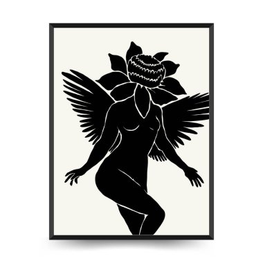 Vücut, kadın ve çiçekli Modern Sanat Posteri. Matisse Soyut Set, Estetik Modern, Boho Dekor, Minimalist, İllüstrasyon, Vector, Poster, Kartpostal. Estetik minimalist tasarım. Vektör illüstrasyonları.
