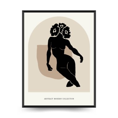 Vücut, kadın ve çiçekli Modern Sanat Posteri. Matisse Soyut Set, Estetik Modern, Boho Dekor, Minimalist, İllüstrasyon, Vector, Poster, Kartpostal. Estetik minimalist tasarım. Vektör illüstrasyonları.