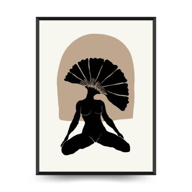 Vücut, kadın ve çiçekli Modern Sanat Posteri. Matisse Soyut Set, Estetik Modern, Boho Dekor, Minimalist, İllüstrasyon, Vector, Poster, Kartpostal. Estetik minimalist tasarım. Vektör illüstrasyonları.
