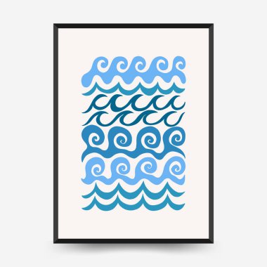 Su altı dünyası, okyanus, deniz, balık ve deniz kabukları dikey uçucu ya da poster şablonu. Modern trend Matisse minimal tarzı. Duvar kağıdı, duvar dekoru, baskı, kartpostal, kapak, şablon, pankart için el çizimi tasarımı.