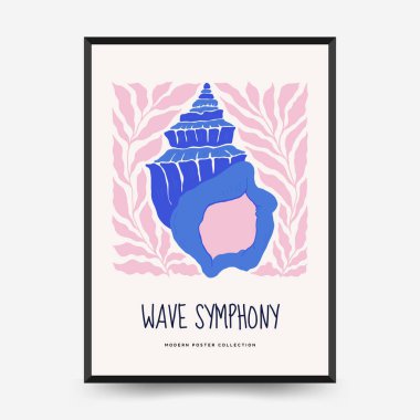 Su altı dünyası, okyanus, deniz, balık ve deniz kabukları dikey uçucu ya da poster şablonu. Modern trend Matisse minimal tarzı. Duvar kağıdı, duvar dekoru, baskı, kartpostal, kapak, şablon, pankart için el çizimi tasarımı.