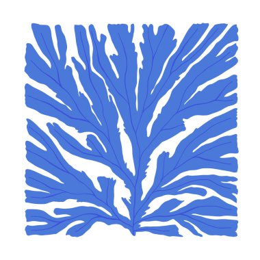 Su altı dünyası, okyanus, deniz, balık ve deniz kabukları dikey uçucu ya da poster şablonu. Modern trend Matisse minimal tarzı. Duvar kağıdı, duvar dekoru, baskı, kartpostal, kapak, şablon, pankart için el çizimi tasarımı.