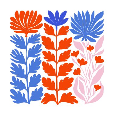 Su altı dünyası, okyanus, deniz, balık ve deniz kabukları dikey uçucu ya da poster şablonu. Modern trend Matisse minimal tarzı. Duvar kağıdı, duvar dekoru, baskı, kartpostal, kapak, şablon, pankart için el çizimi tasarımı.