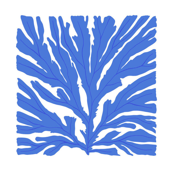 Подводный мир, океан, море, рыба и раковины вертикальный флаер или шаблон плаката. Современный модный стиль Матисса минимальный. Ручной рисунок для обоев, декора стен, печати, открытки, обложки, шаблона, баннера.