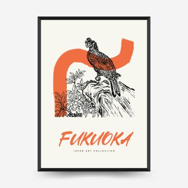 Japon posterleri şablon şeklinde. Modern Japon moda siyah tarzı. Klasik çiçekler. Mürekkep duvarı sanatı.