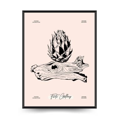 Soyut meyve posterleri şablonu. Modern trend Matisse minimal tarzı. Egzotik Sağlıklı Yemek. Duvar kağıdı, duvar dekoru, baskı, kartpostal, kapak, şablon, pankart için el çizimi tasarımı.